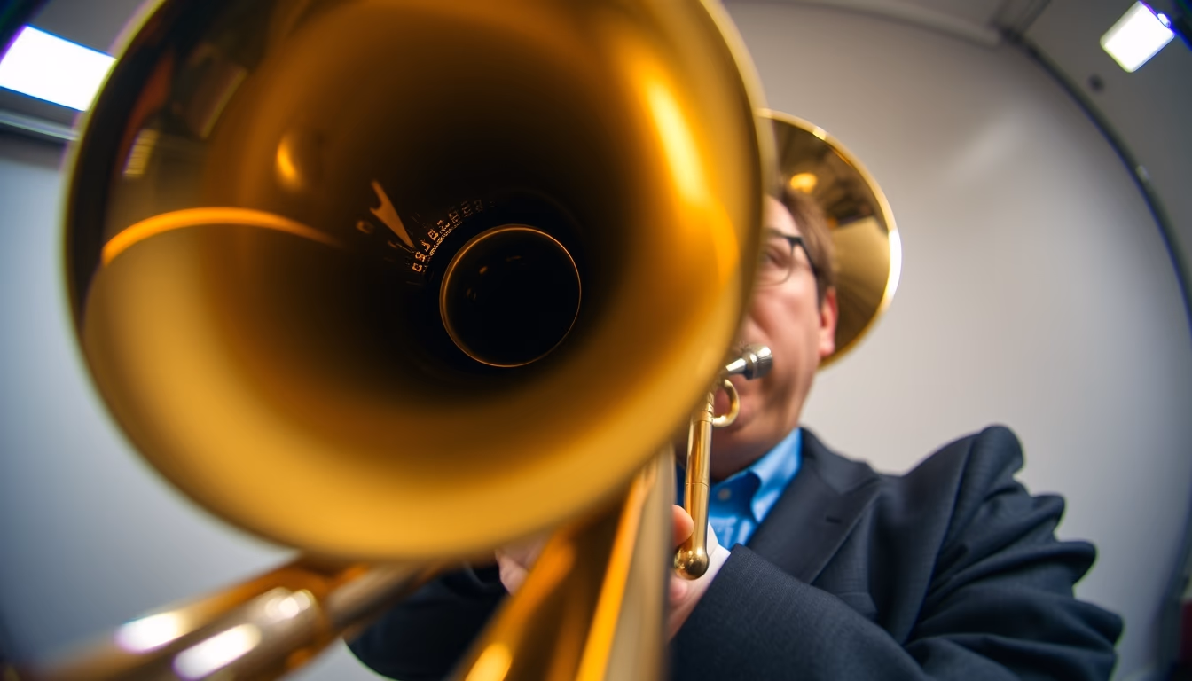 trombone slide closeup in editorial style