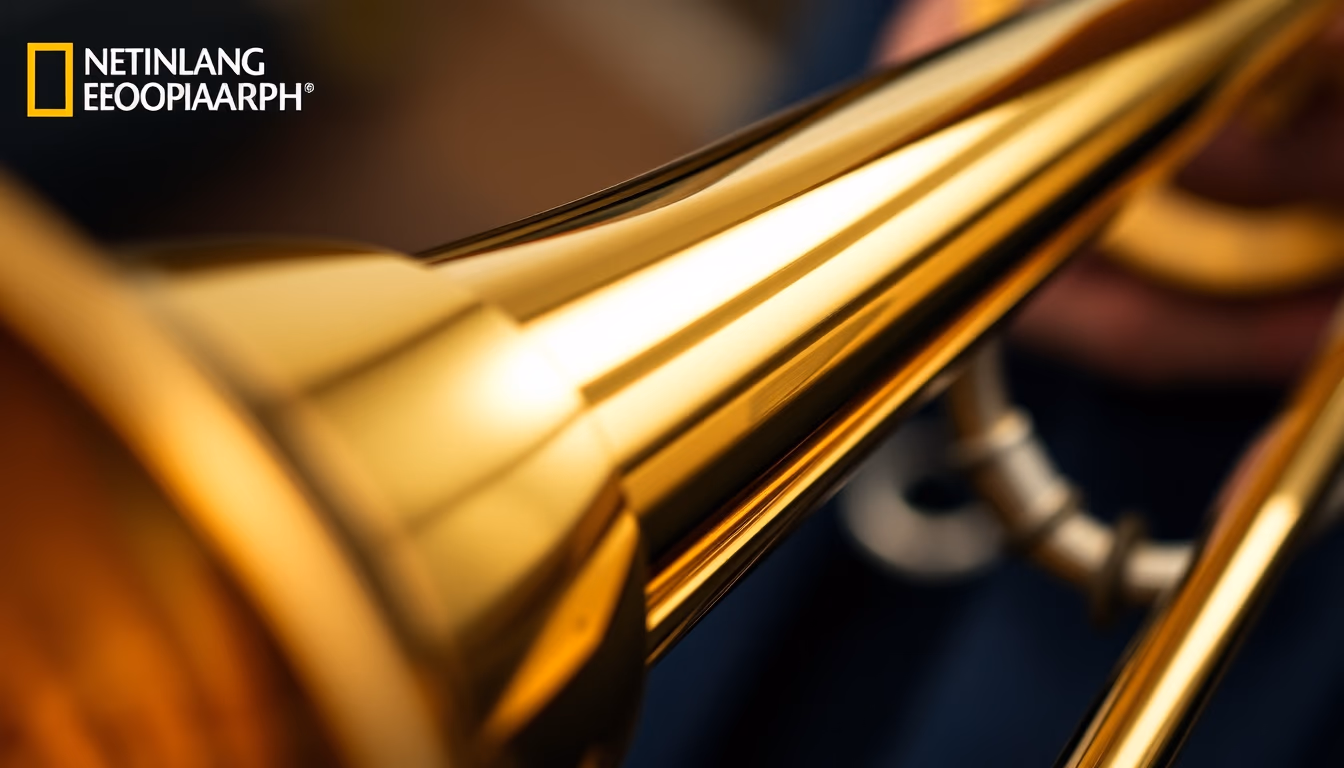 trombone slide closeup in editorial style
