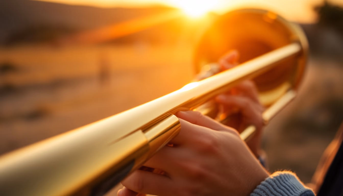 trombone slide closeup in editorial style