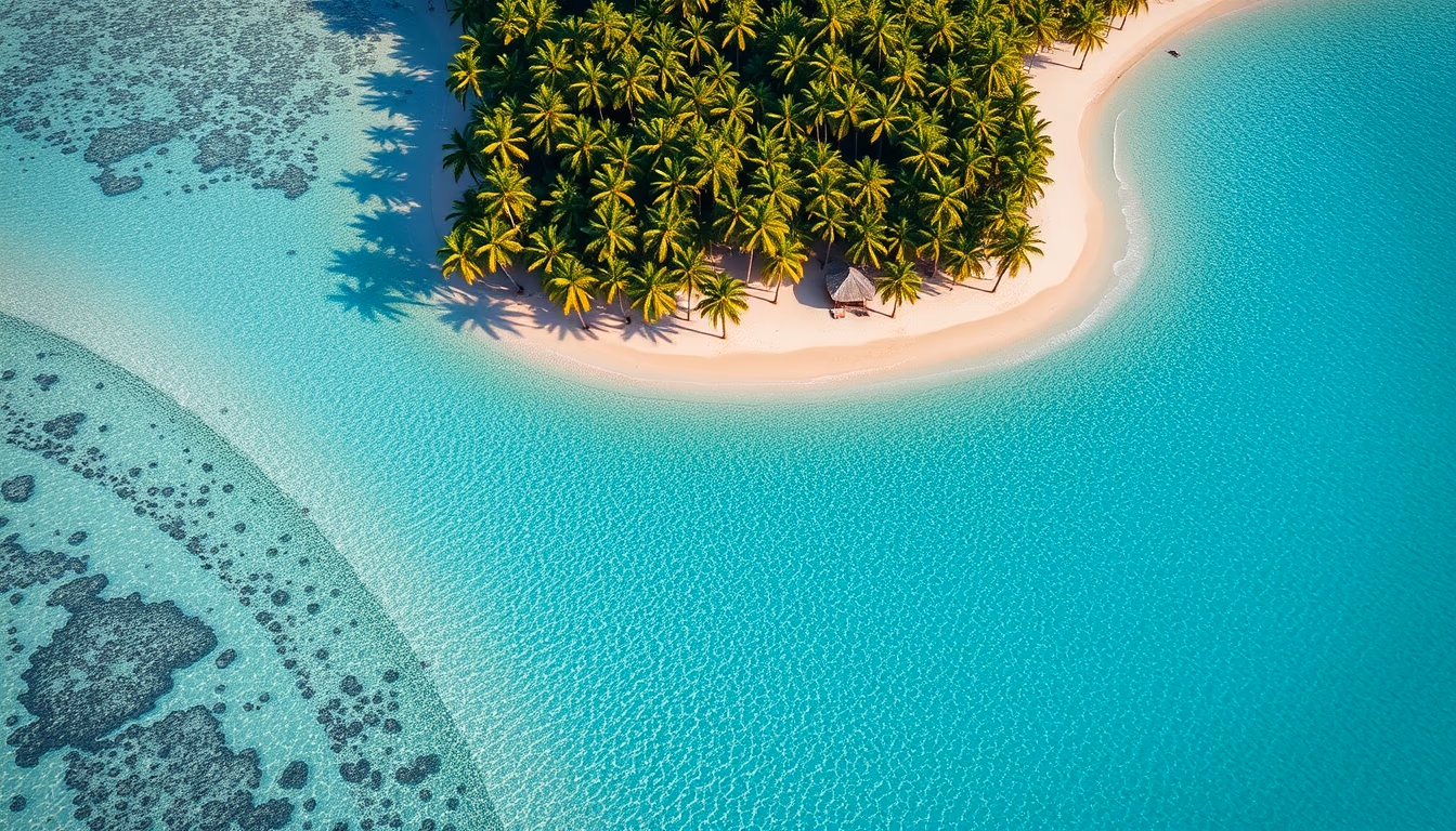 tropical beach paradise crystal clear water and palm trees in editorial style
