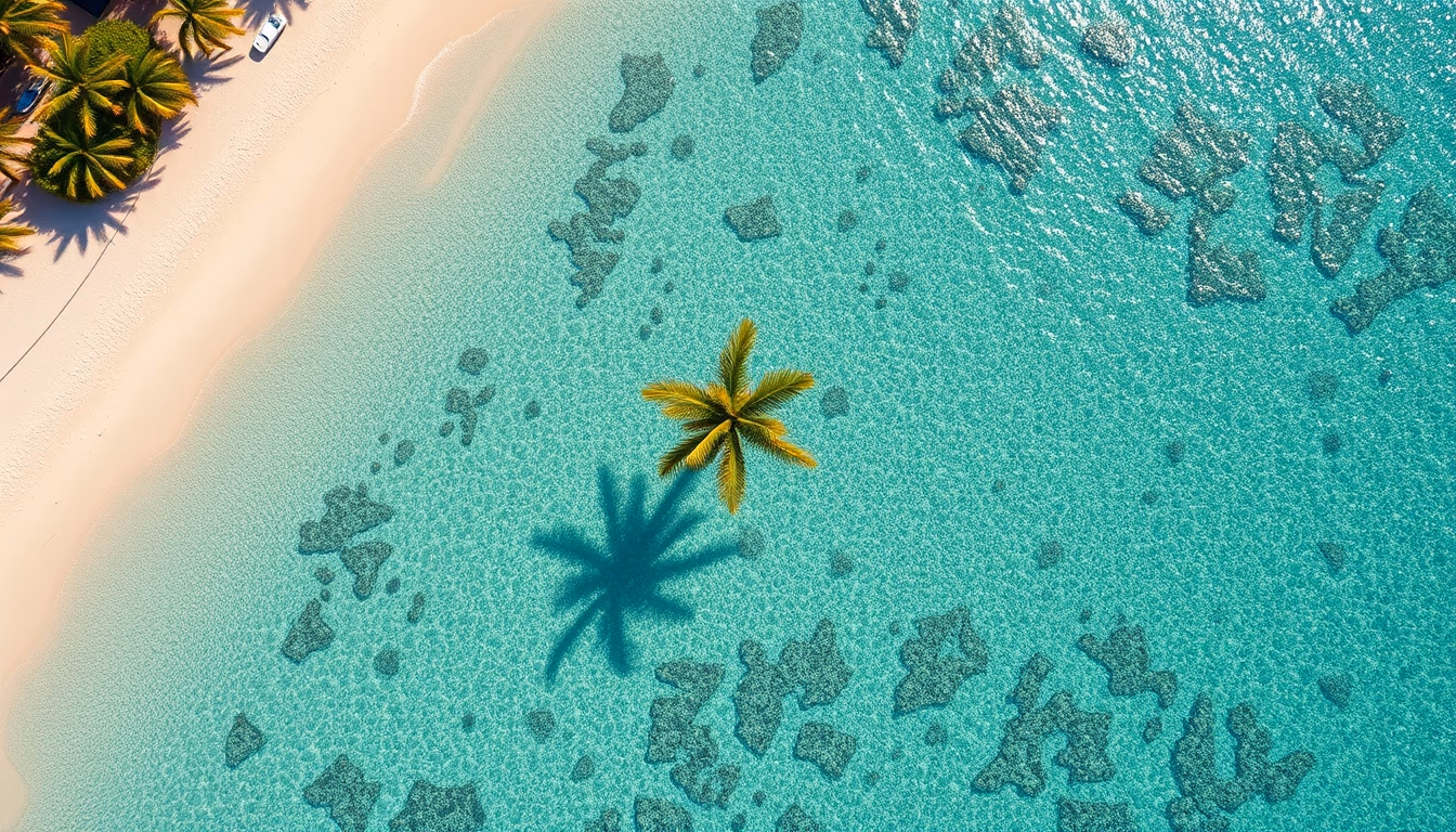 tropical beach paradise crystal clear water and palm trees in editorial style