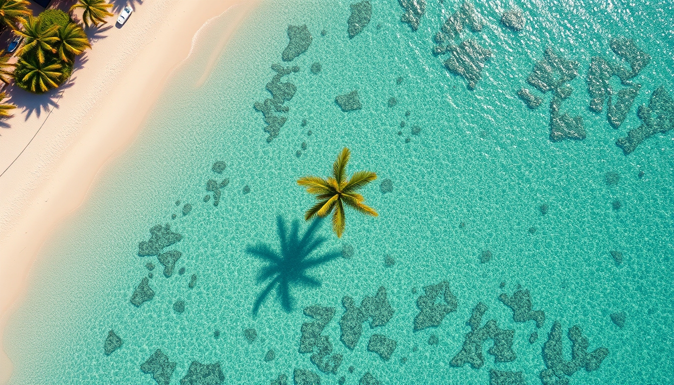 Praia tropical paradisíaca água cristalina e palmeiras em estilo editorial