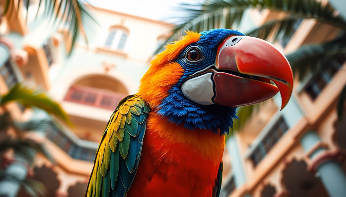 tropical bird vivid colors in editorial style