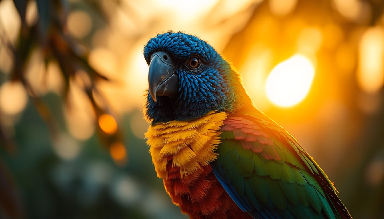 tropical bird vivid colors in editorial style