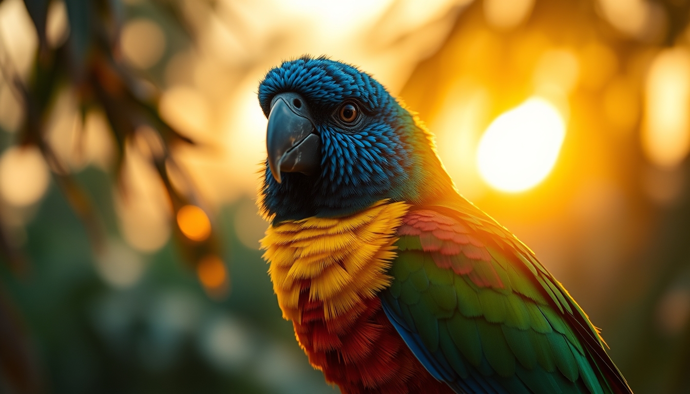 tropical bird vivid colors in editorial style