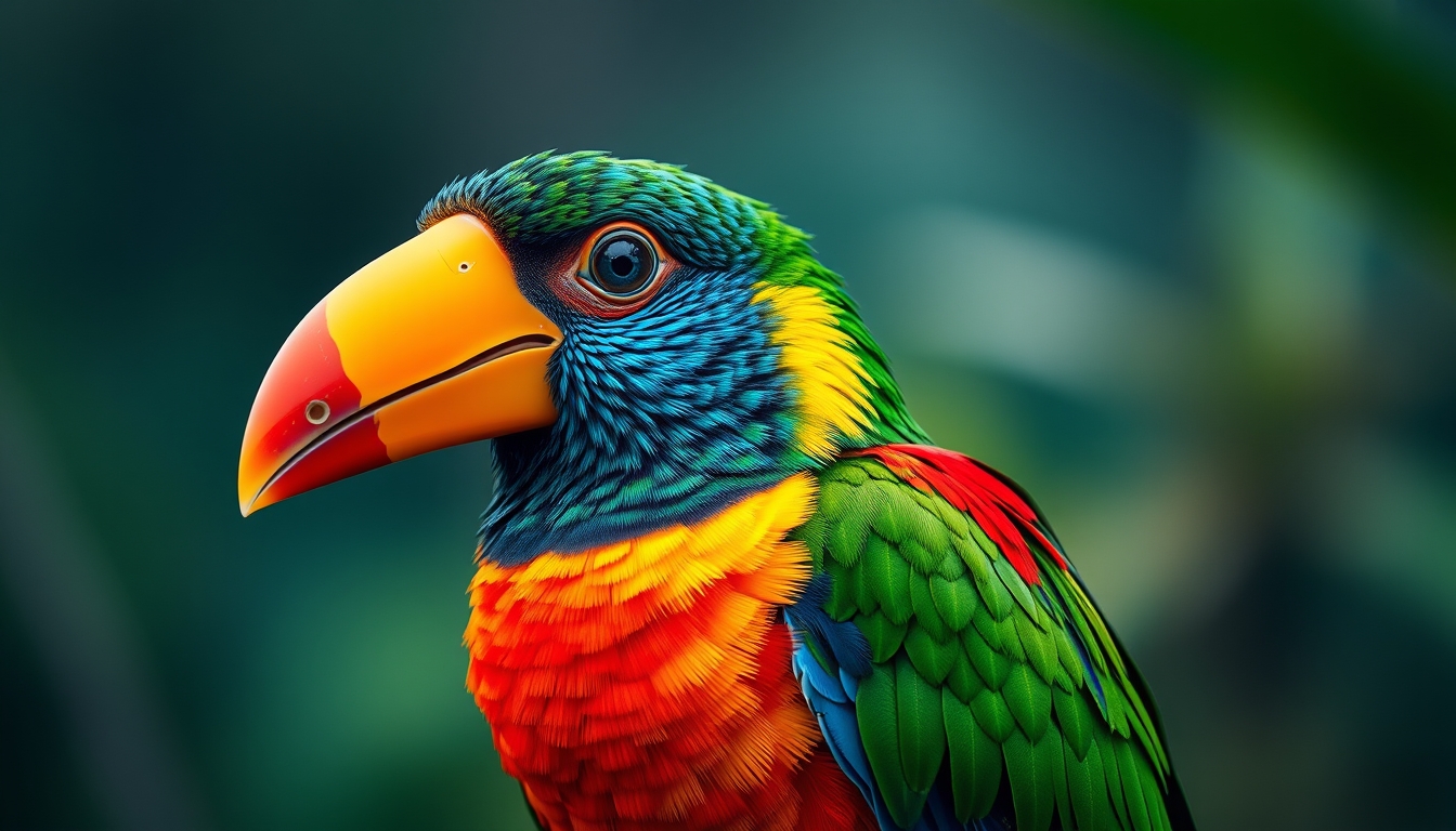 tropical bird vivid colors in editorial style