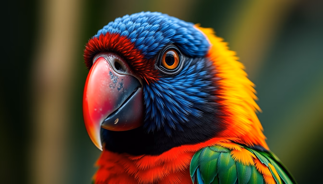 tropical bird vivid colors in editorial style