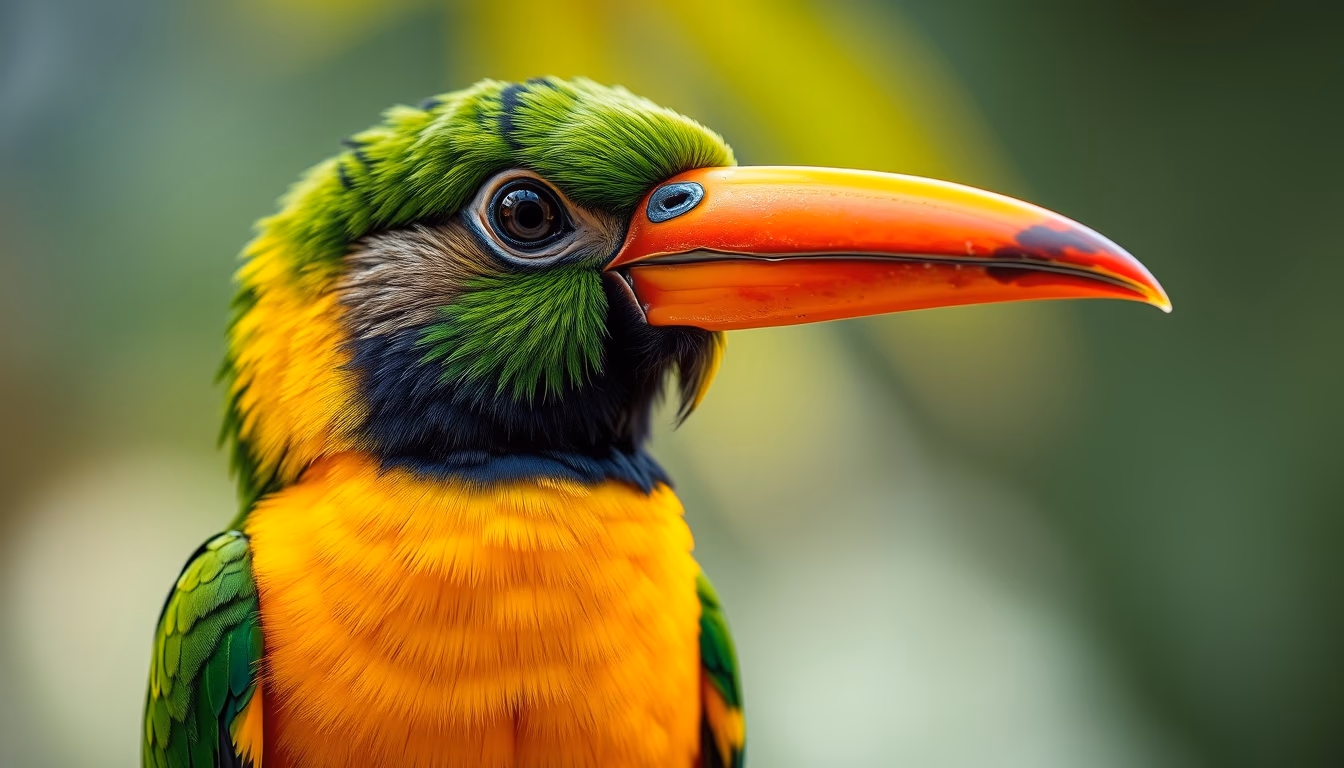 tropical bird vivid colors in editorial style