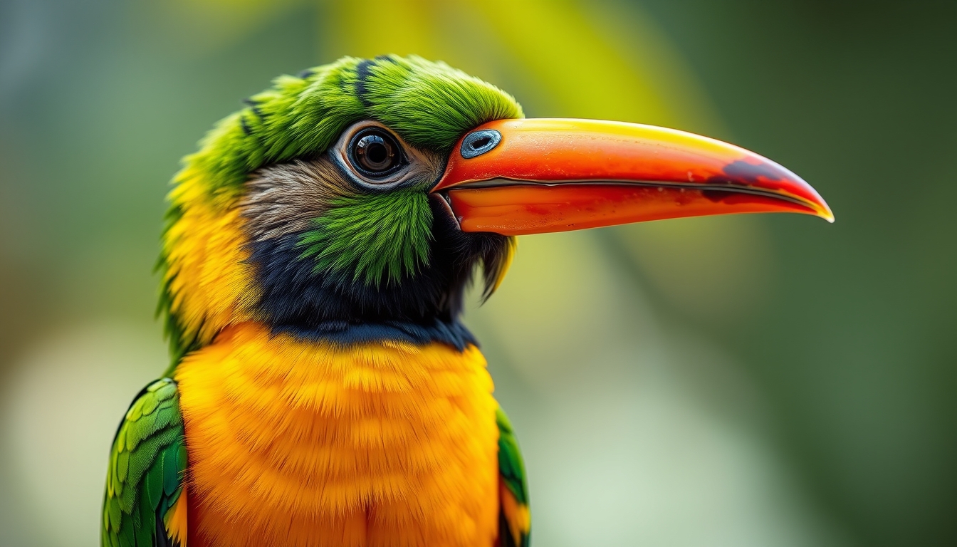 tropical bird vivid colors in editorial style