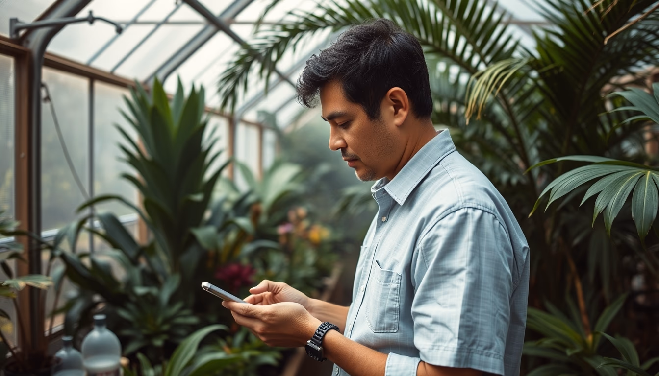 tropical greenhouse misty in editorial style