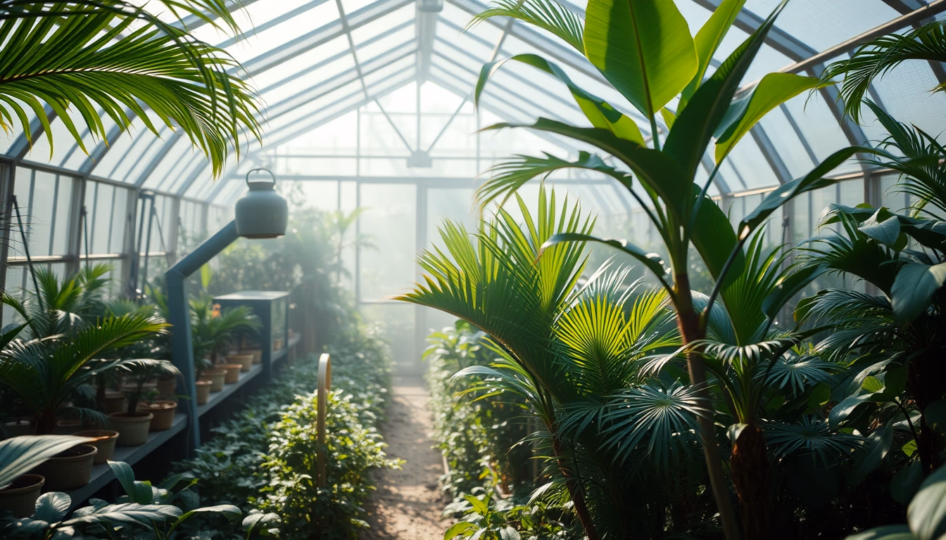 tropical greenhouse misty in editorial style