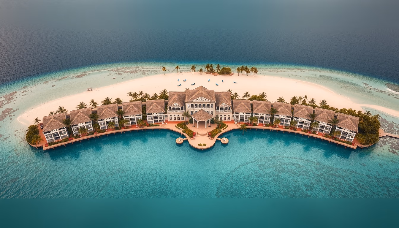 tropical island aerial drone in editorial style