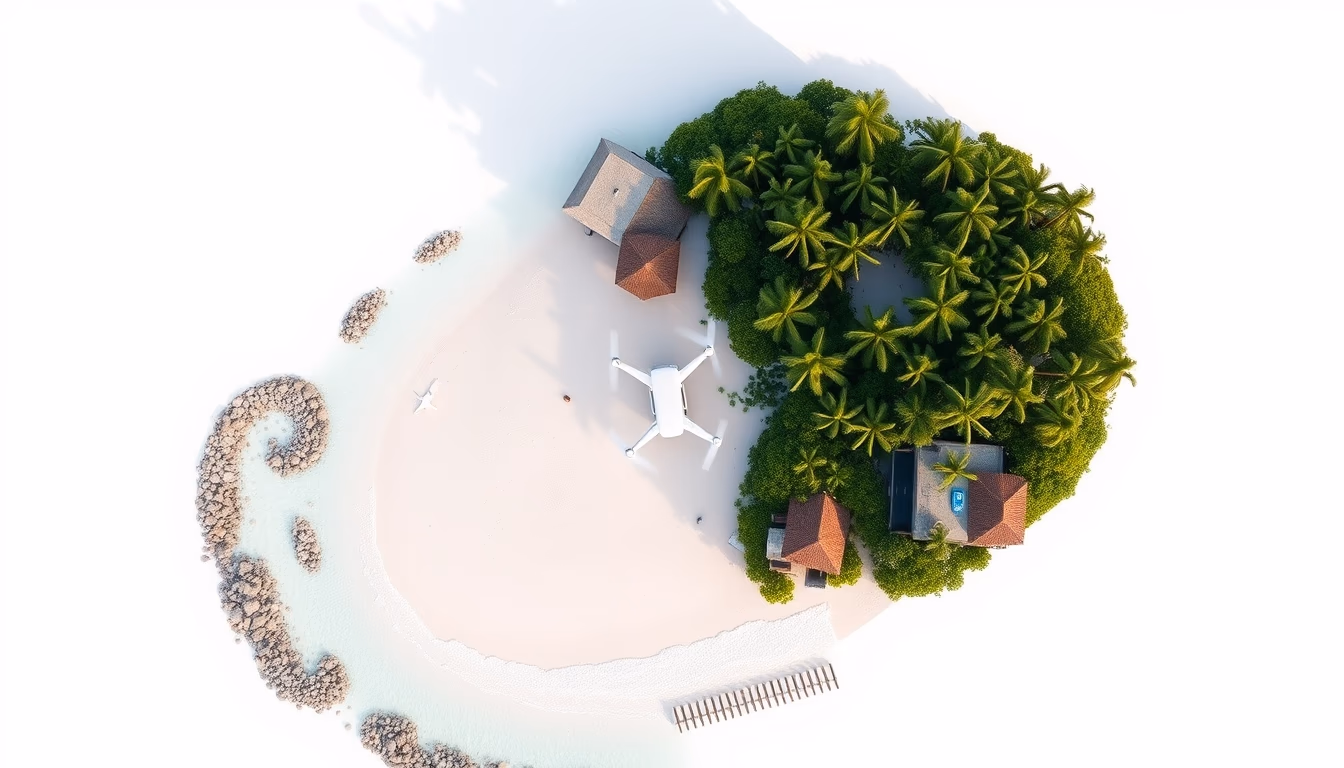 tropical island aerial drone in editorial style