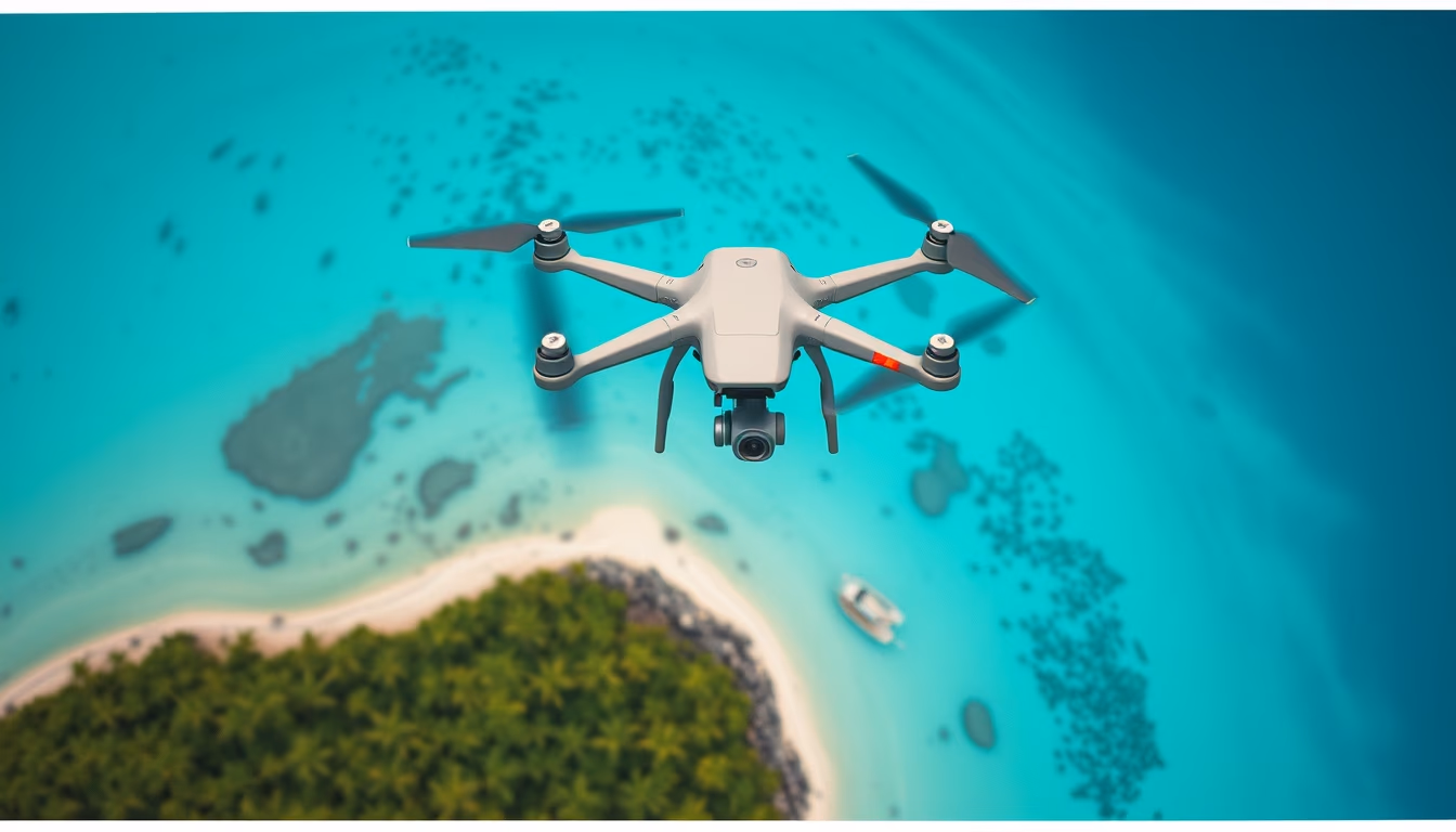 tropical island aerial drone in editorial style