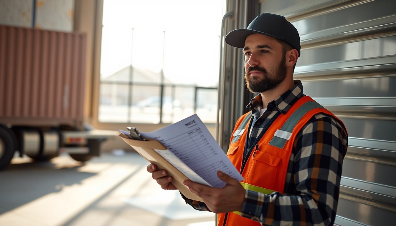 Caminhoneiro com notas de frete ao lado do caminhão em estilo editorial