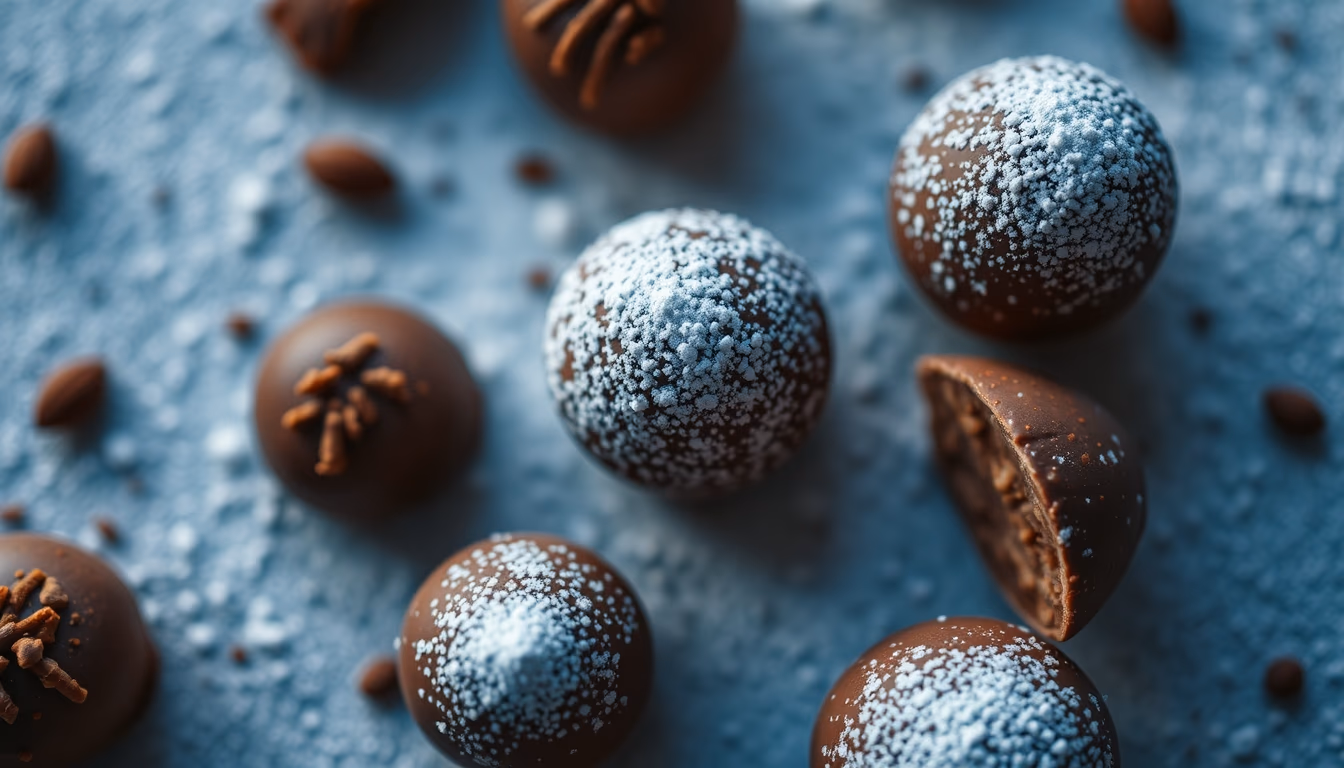 truffles dusted cocoa in editorial style