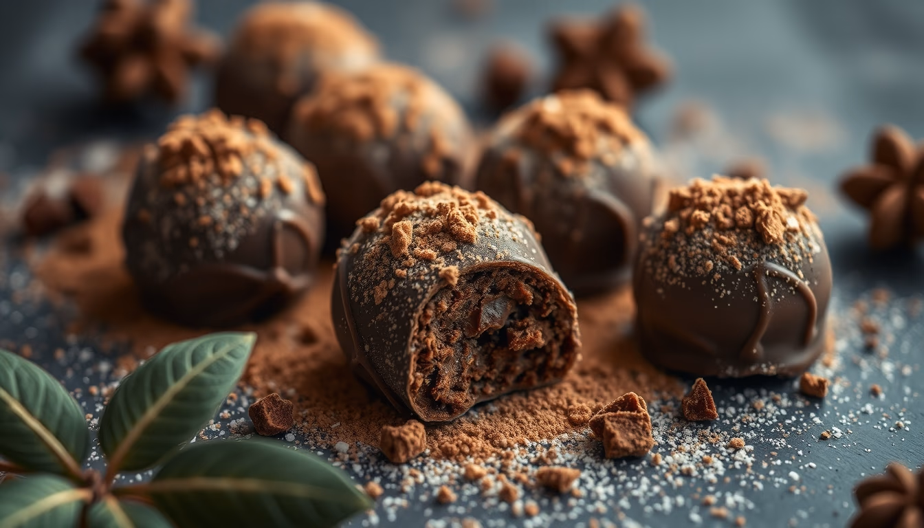 truffles dusted cocoa in editorial style