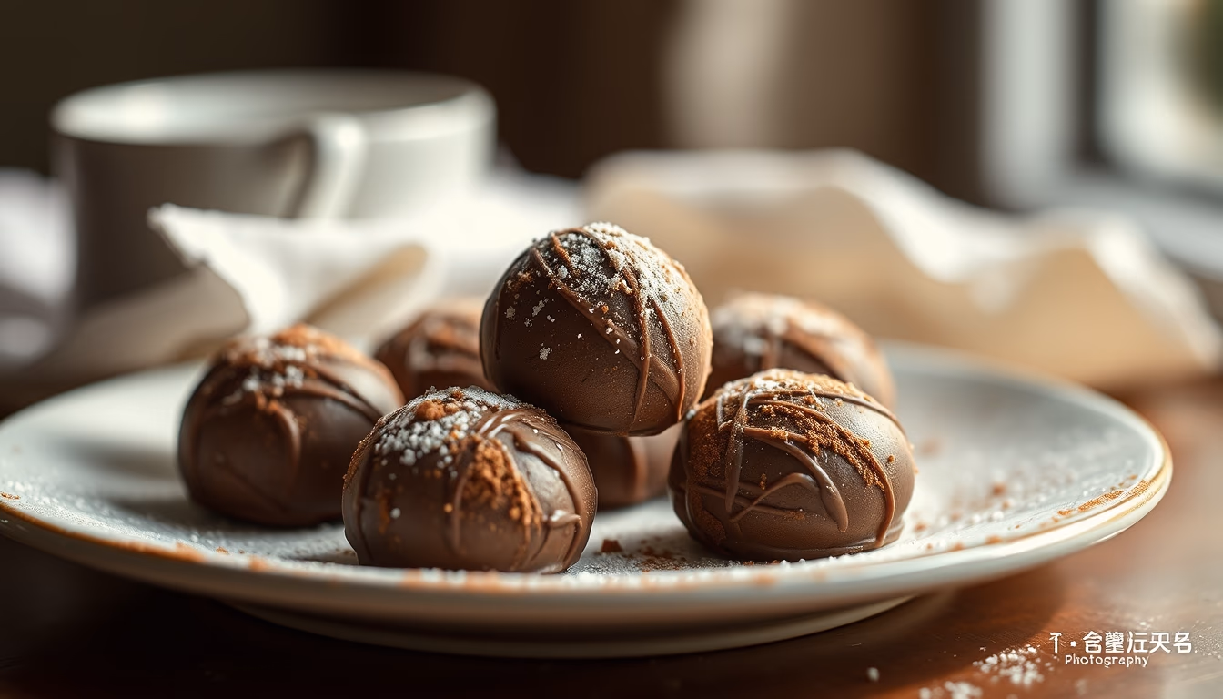 truffles dusted cocoa in editorial style