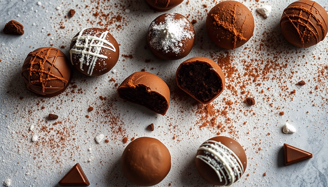 truffles dusted cocoa in editorial style