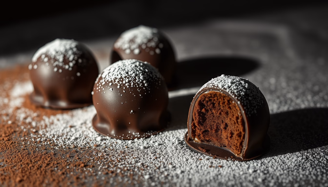 truffles dusted cocoa in editorial style