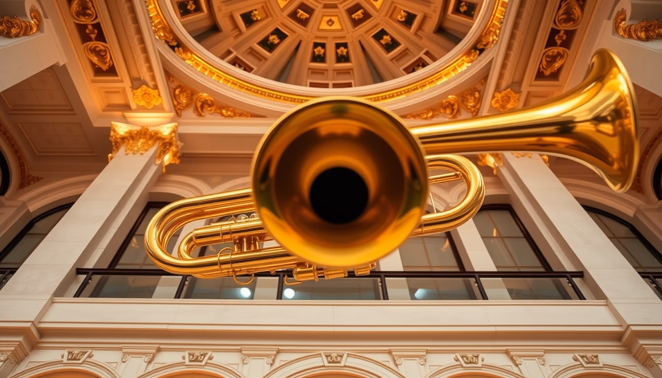 trumpet golden detail in editorial style