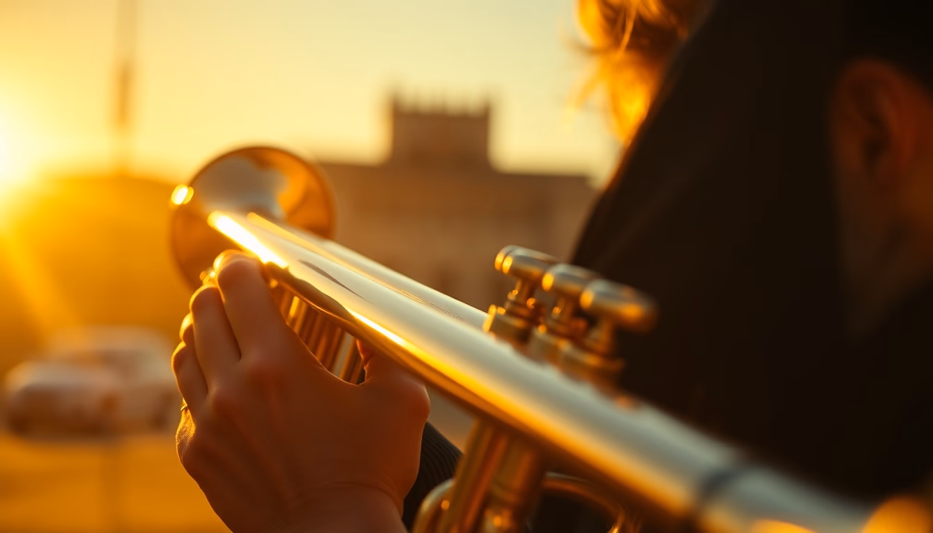 trumpet golden detail in editorial style