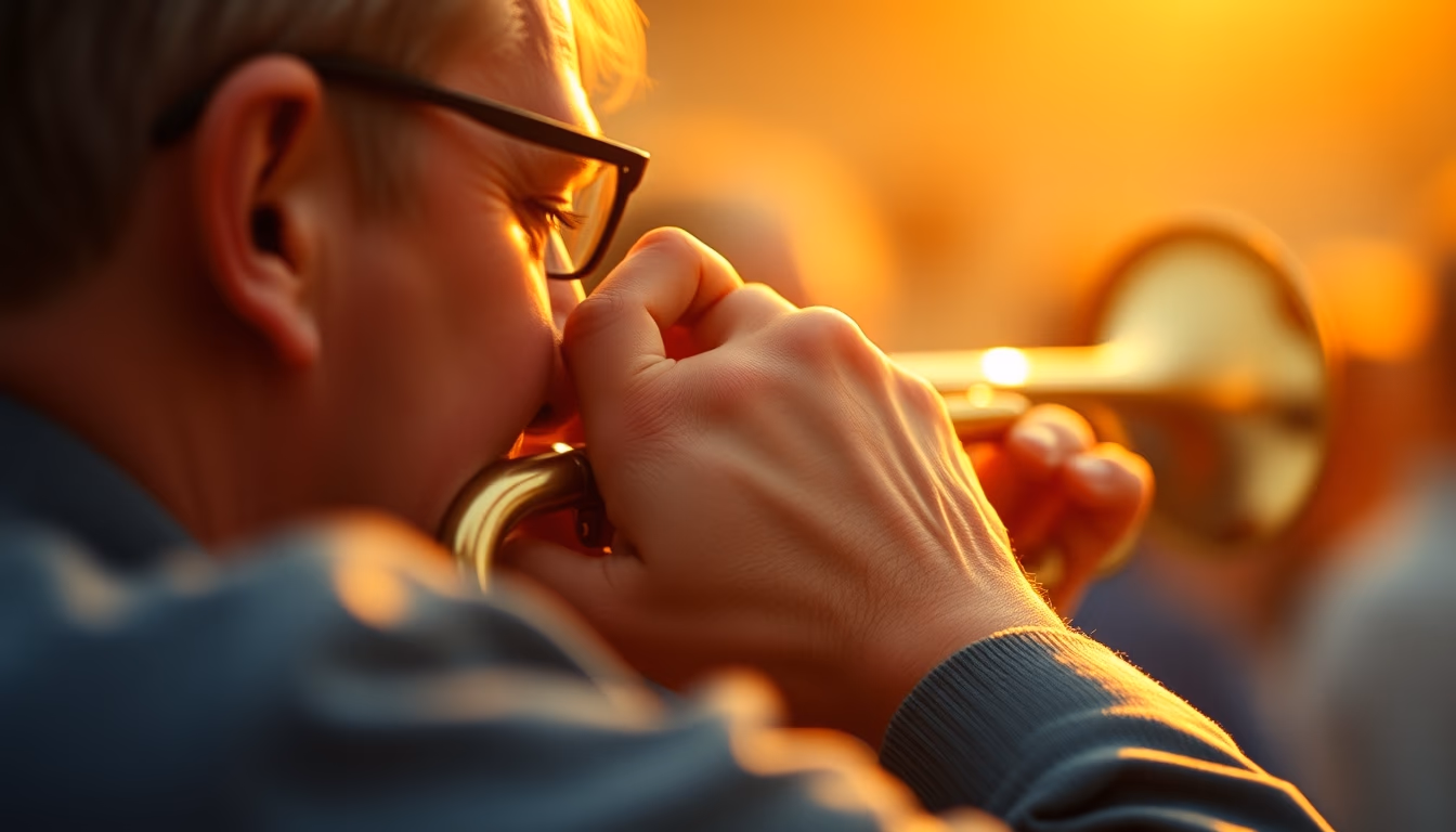 trumpet golden detail in editorial style