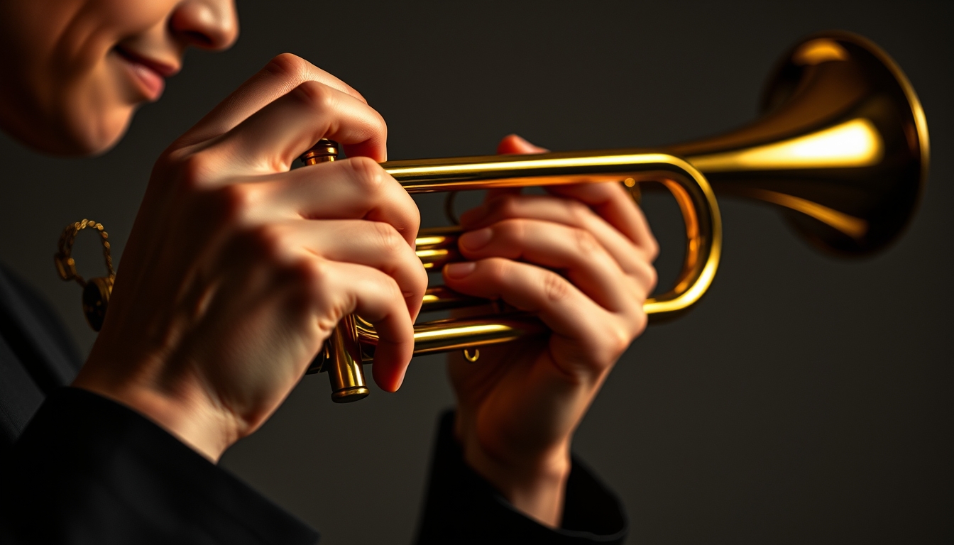 trumpet golden detail in editorial style
