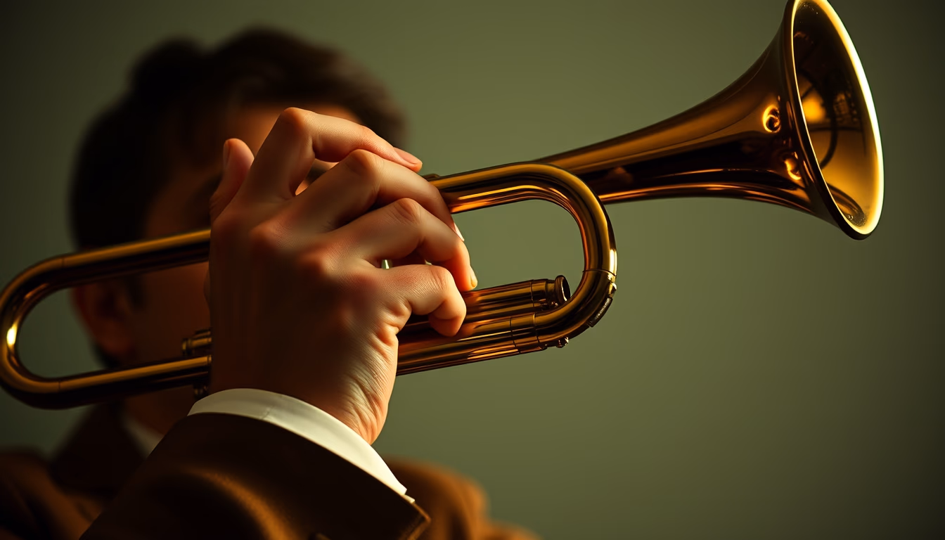 trumpet golden detail in editorial style