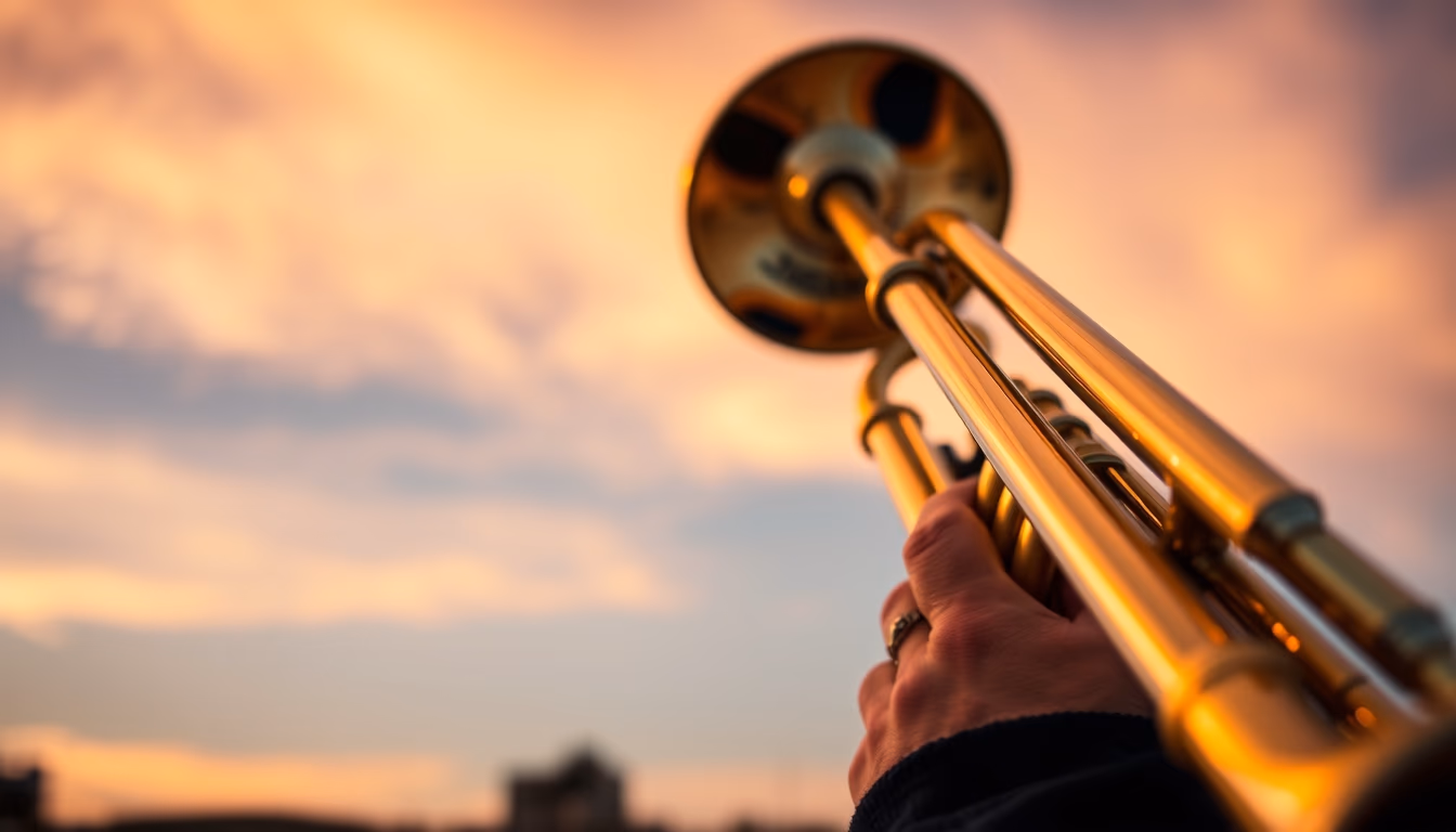 trumpet golden detail in editorial style