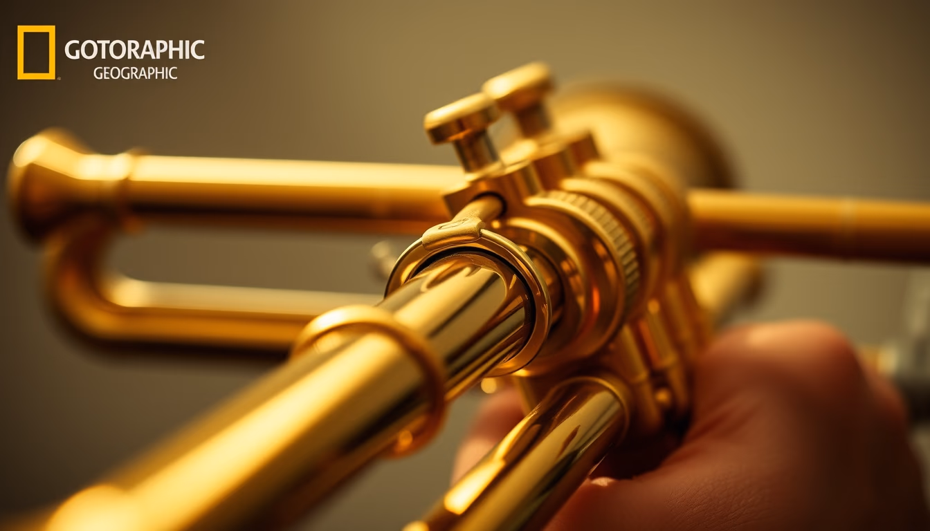 trumpet golden detail in editorial style