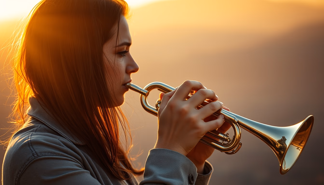 trumpet golden detail in editorial style