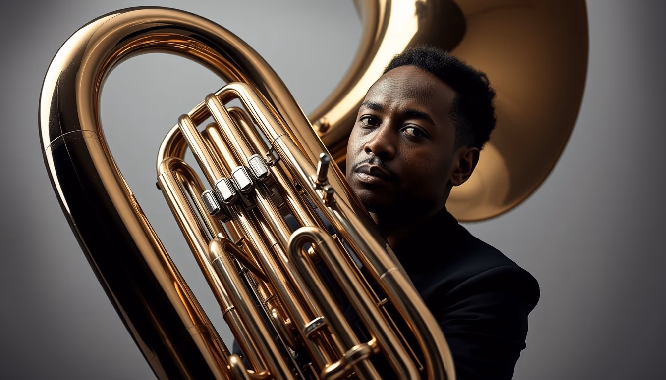 tuba large brass in editorial style