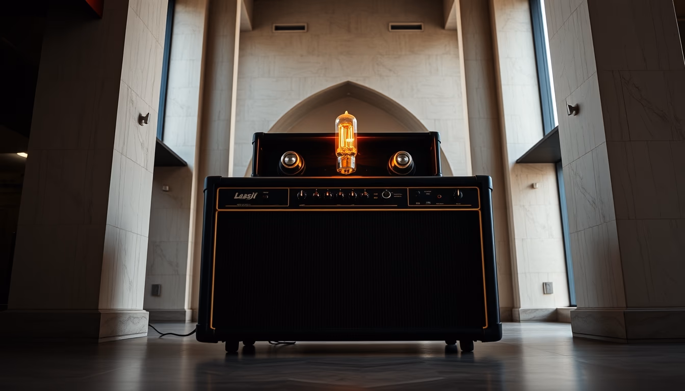tube amplifier glowing in editorial style