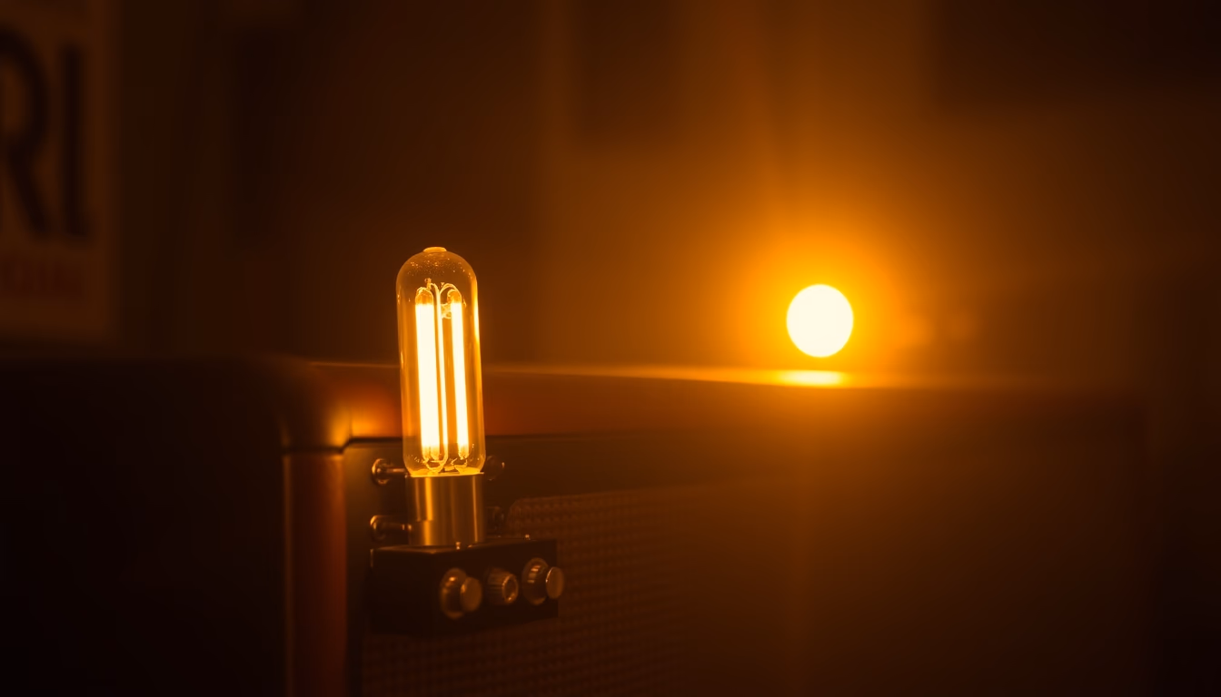 tube amplifier glowing in editorial style