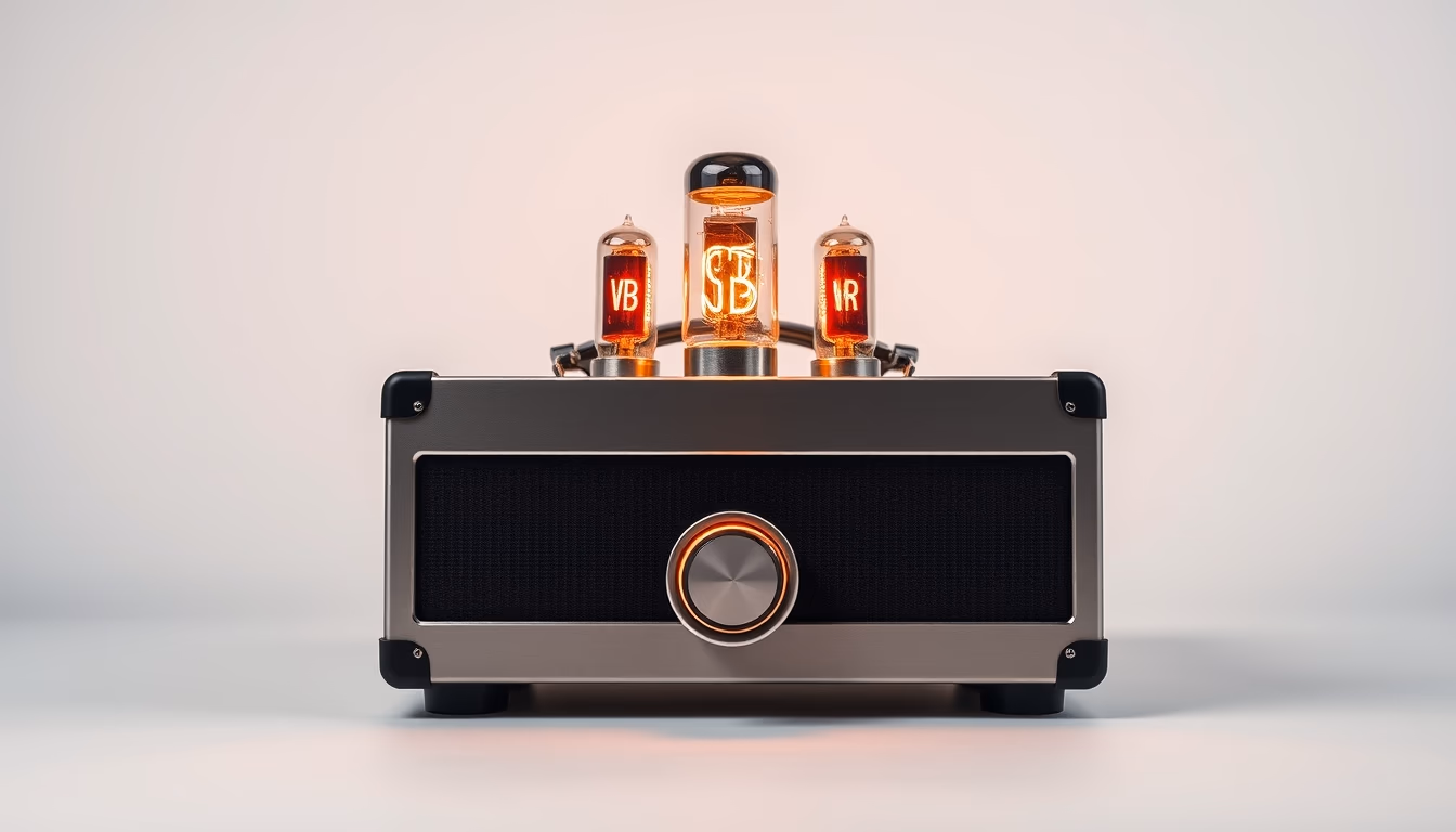 tube amplifier glowing in editorial style