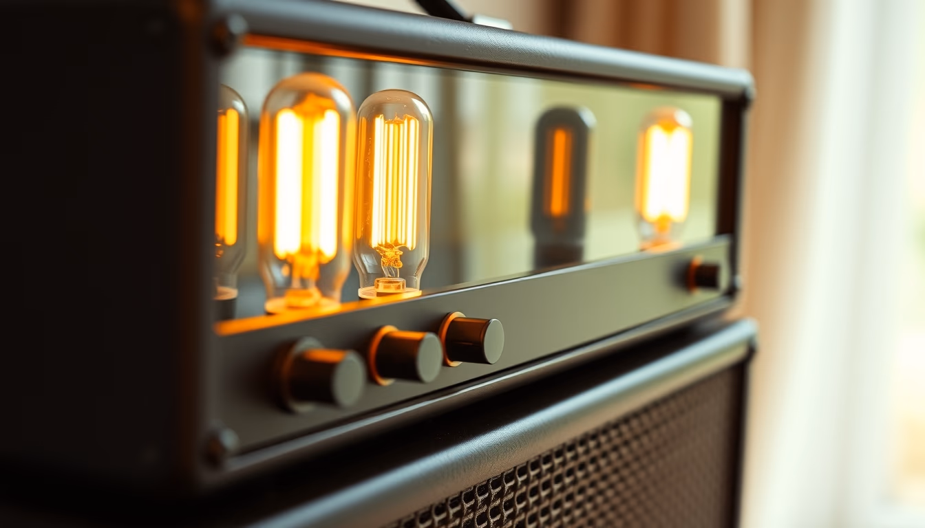 tube amplifier glowing in editorial style