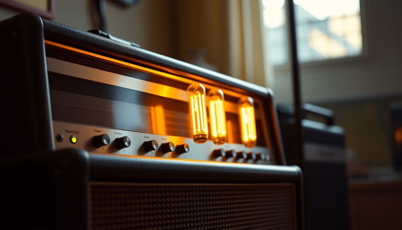 tube amplifier glowing in editorial style