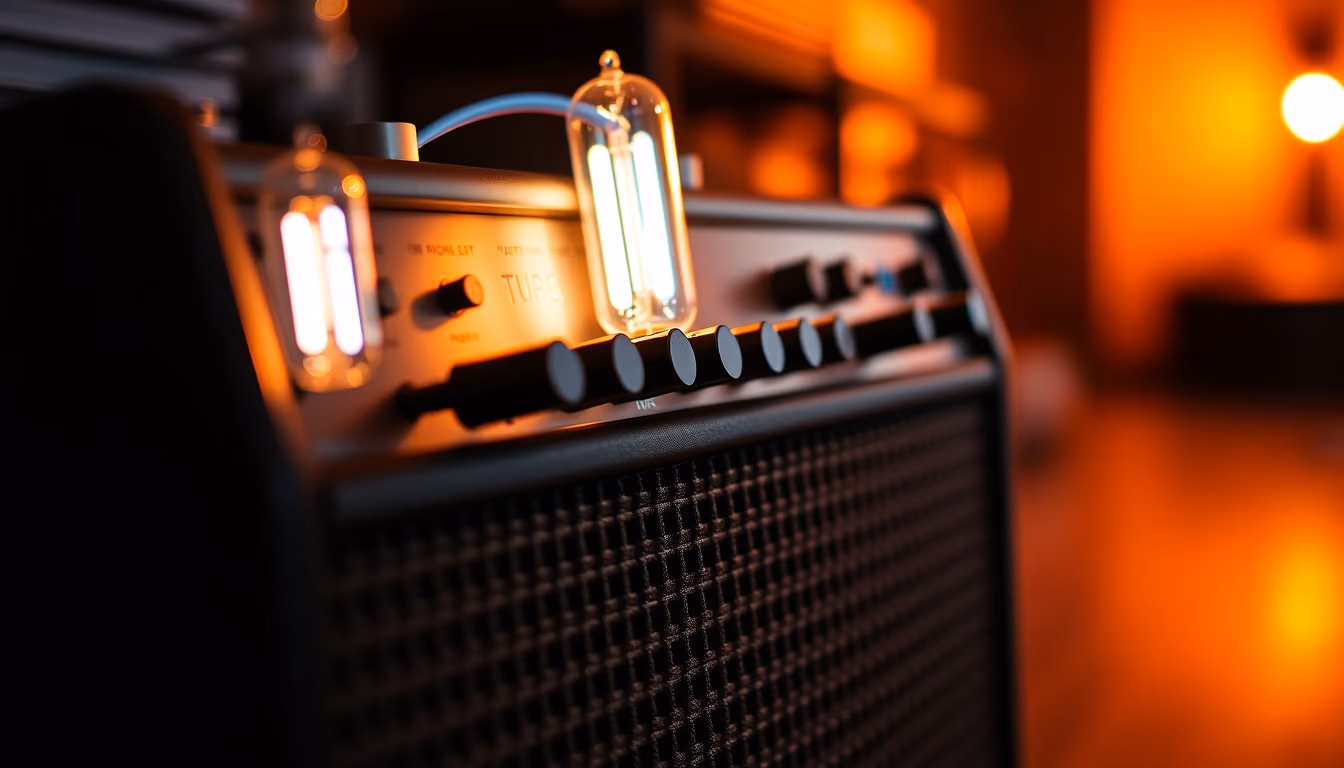 tube amplifier glowing in editorial style