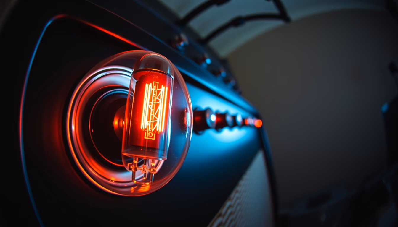 tube amplifier glowing in editorial style