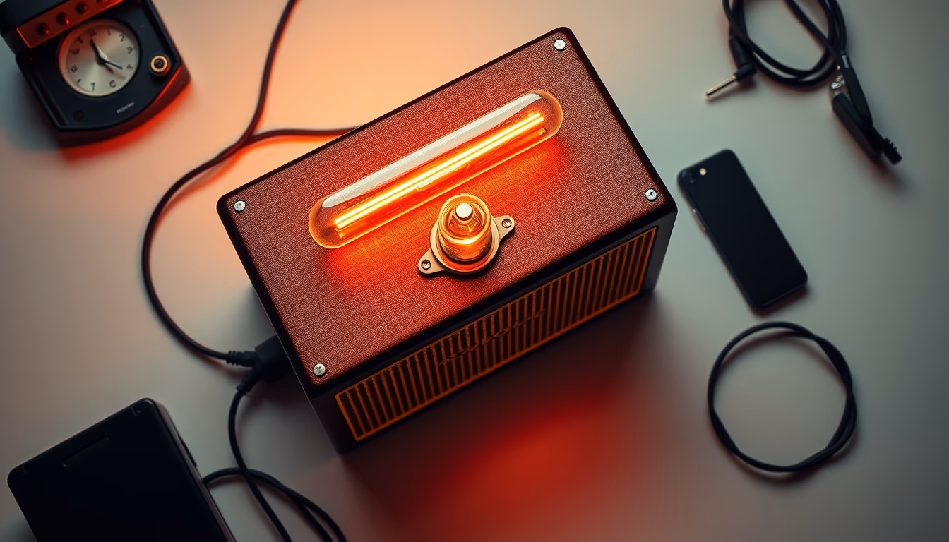 tube amplifier glowing in editorial style