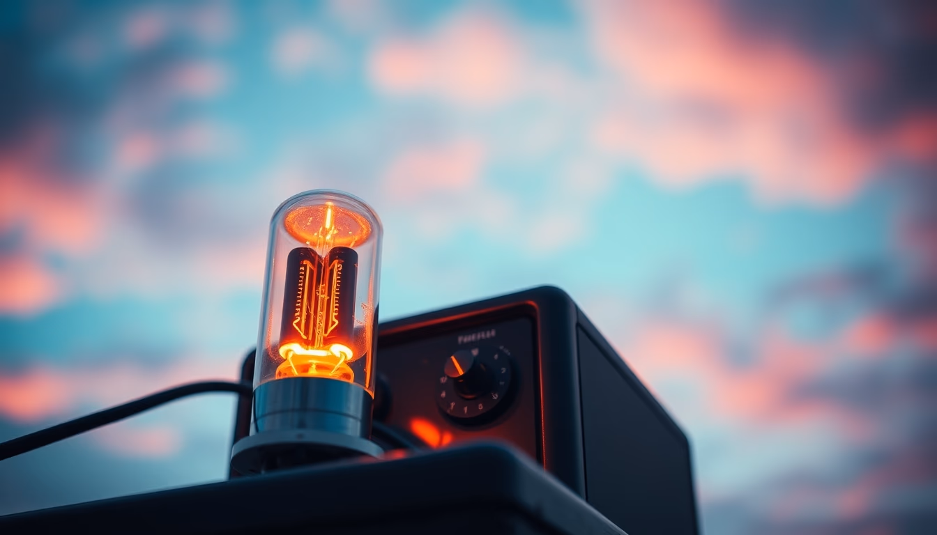 tube amplifier glowing in editorial style