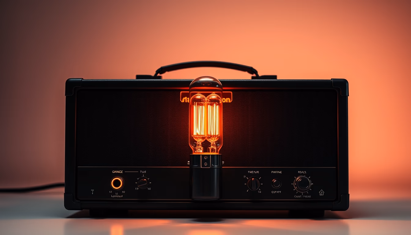 tube amplifier glowing in editorial style