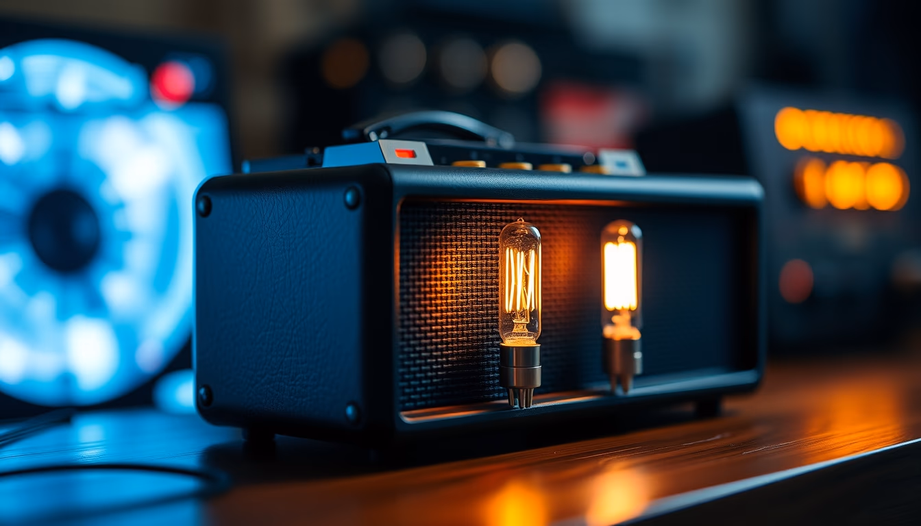 tube amplifier glowing in editorial style