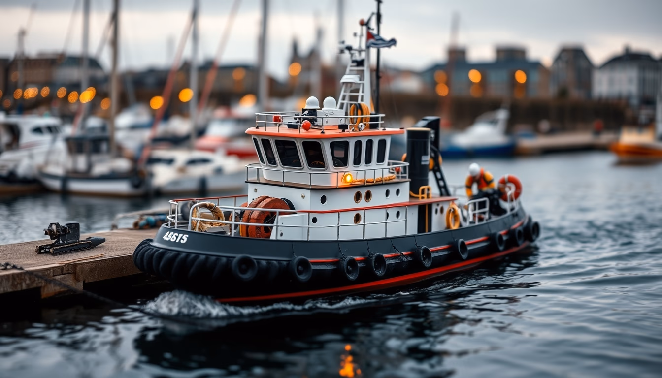 tugboat working harbor in editorial style