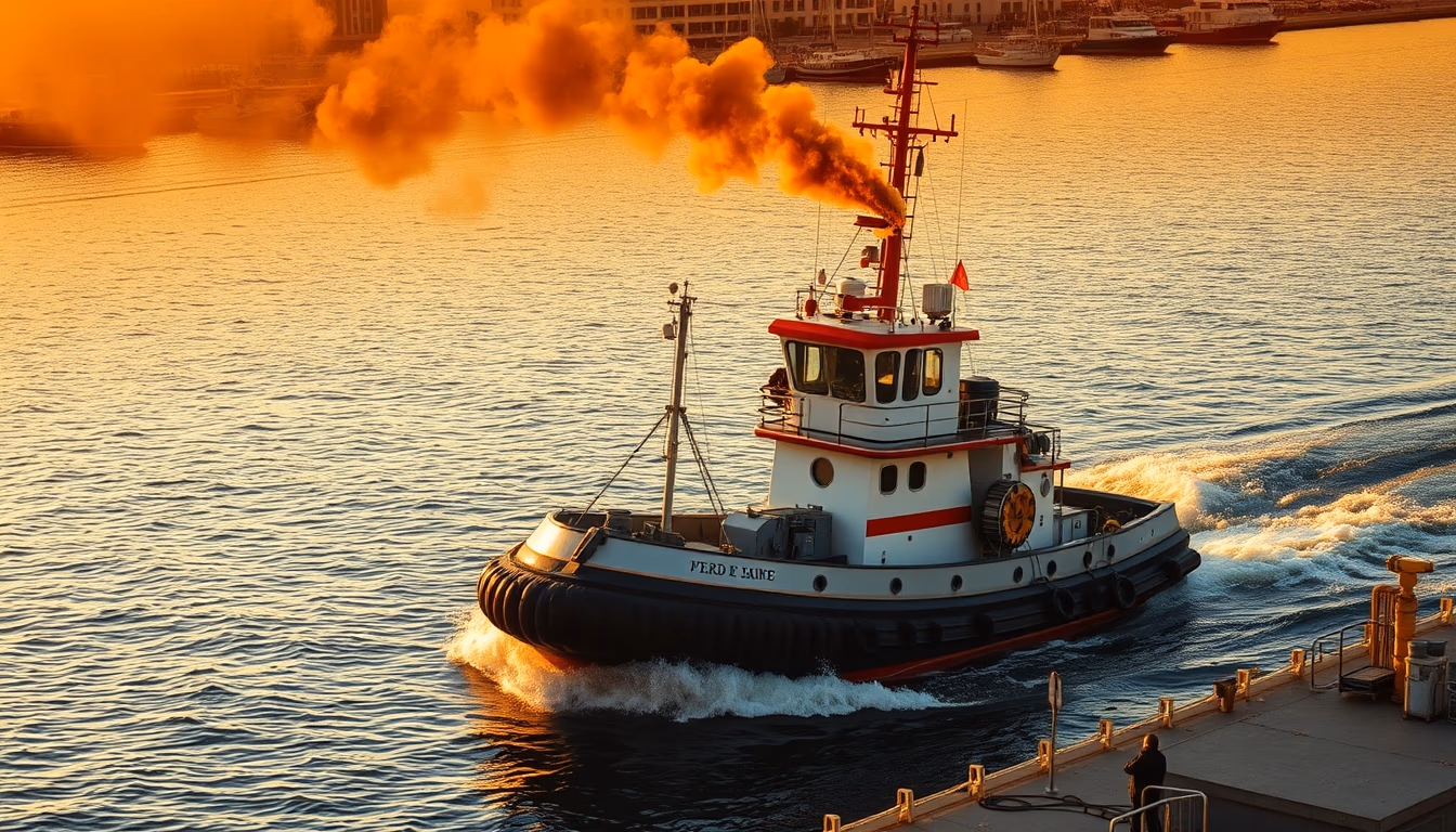 Tugboat working harbor em estilo editorial