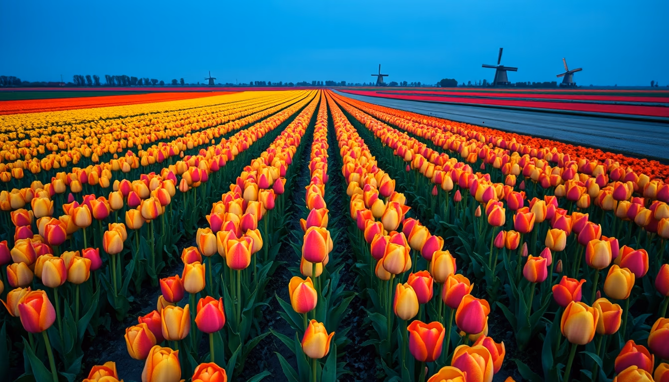 tulip field netherlands in editorial style