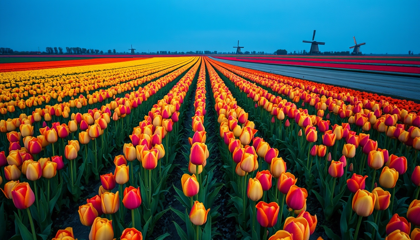 tulip field netherlands in editorial style