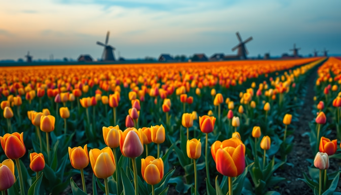 tulip field netherlands in editorial style