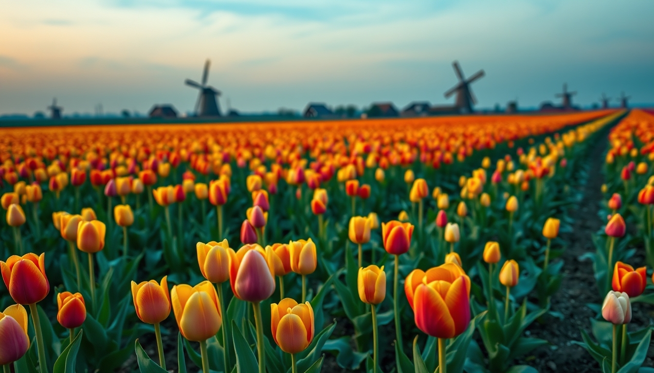 tulip field netherlands in editorial style